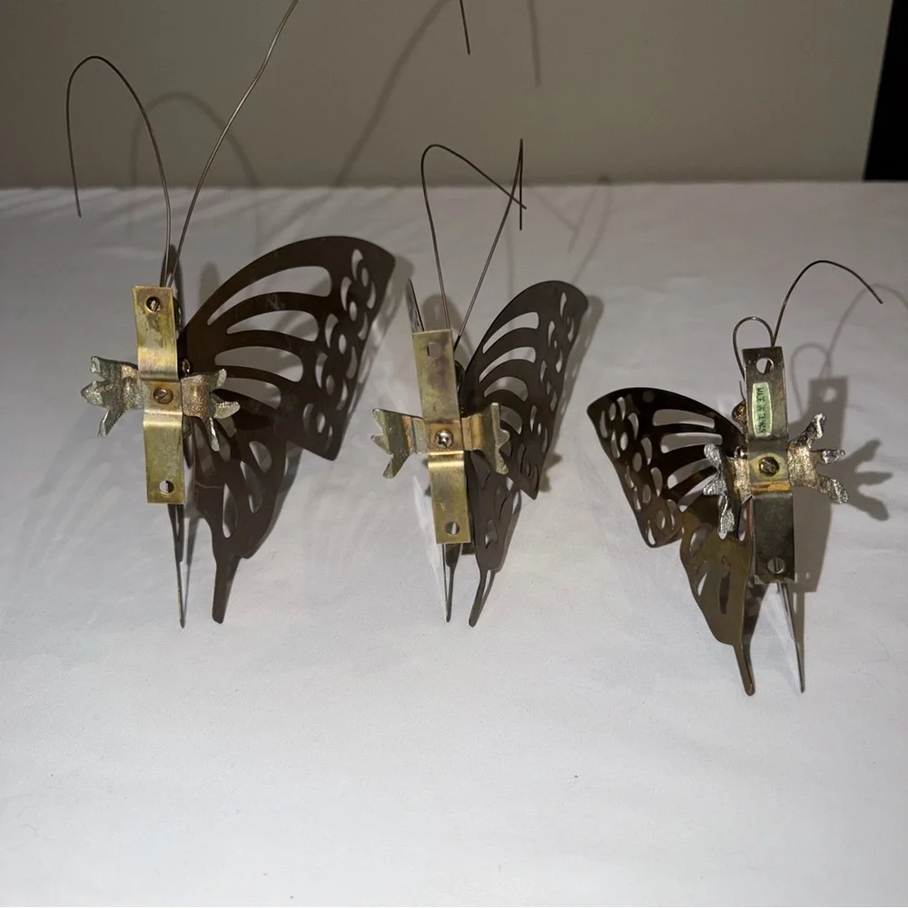 Vintage MCM Set of‎ 3 Brass Butterfly Wall Hangings
